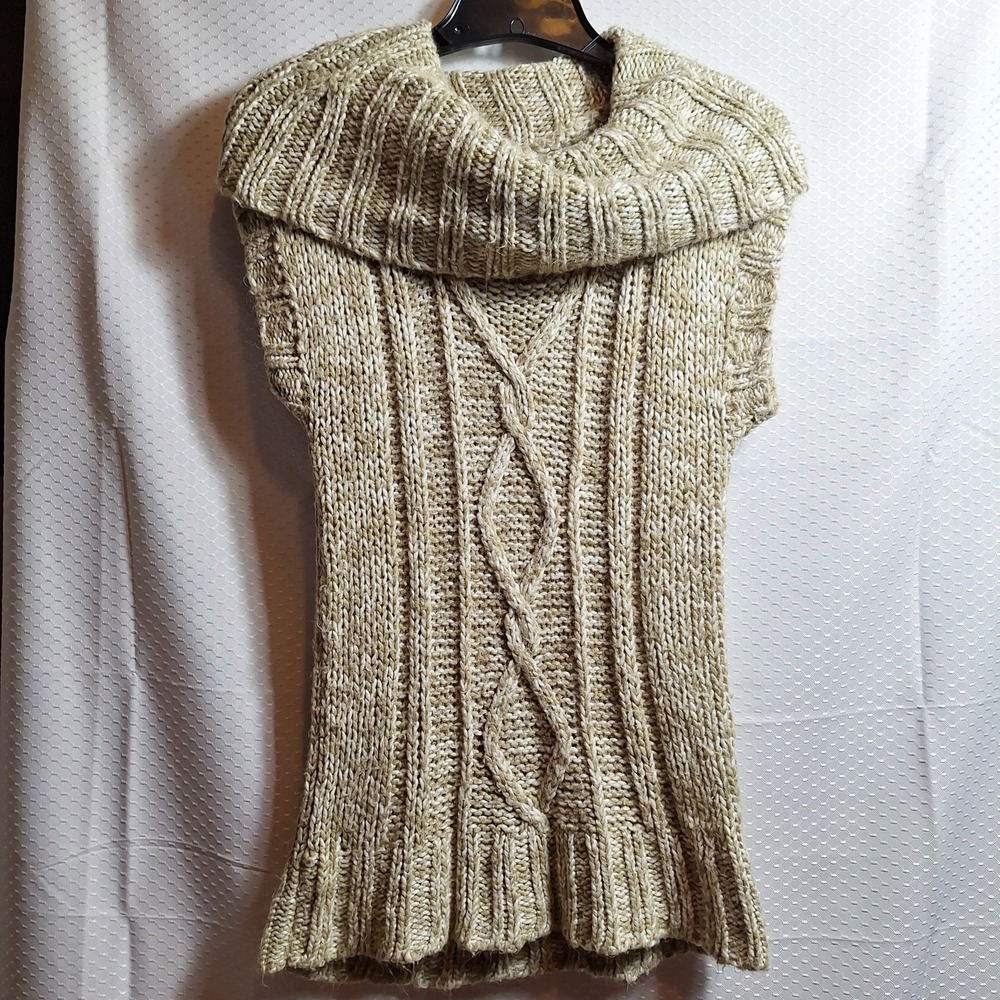 Vtg MUDD Cowl Neck 90s Y2K Style Sleeveless Knit Sweater Sz L Beige Slouchy EUC!
